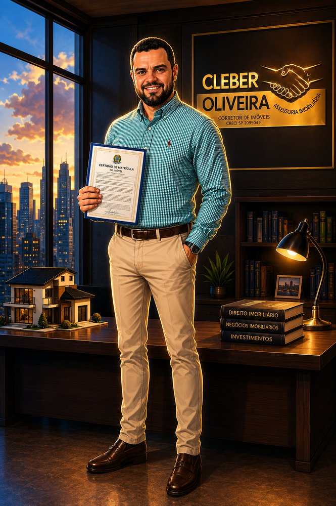 Cleber Oliveira com certidão de matrícula de imóvel